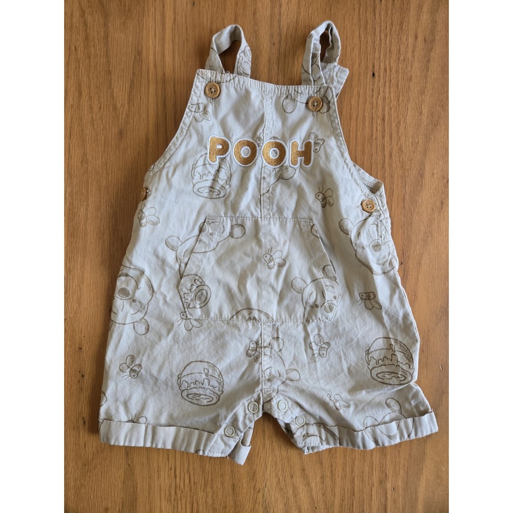 Winnie The Pooh Baby Shortall Overalls Size 3-6 Month Embroidered POOH Neutral